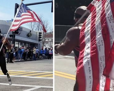 Marine Amputee Runs Boston Marathon With American Flag To Raise Awareness For His Cause